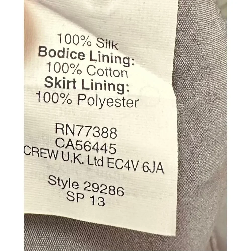 J. Crew Arabelle Dress in Pure Silk Chiffon Graphite Strapless 29286 Size 00